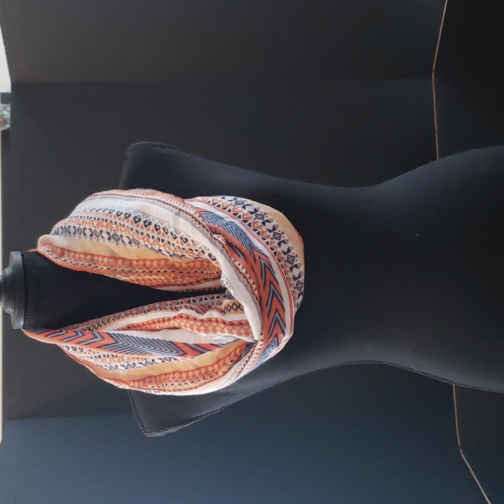 Womens orange, blue and white Aztec scarf